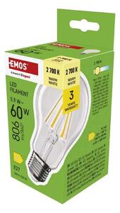 LED ŽÁROVKA FILAMENT A60/E27/5,9W(60W)/806LM/TEPLÁ