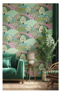 Zeleno-růžová vliesová tapeta na zeď s motivem stromů, 84026, Blooming Garden, Cristiana Masi by Parato