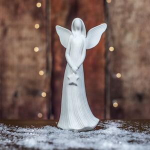 Dekorace anděl bílý keramický 23 cm