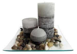 TORO Dárkový set 3 svíček s vůní jasmín na skleněném podnosu s kameny