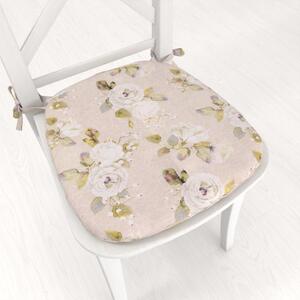 Biante Oblý podsedák PML-059 Bílé růže s perokresbou na béžovém - 39x37x3 cm