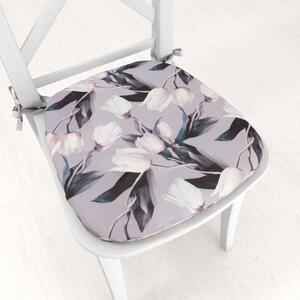 Biante Oblý podsedák PML-034 Bílé tulipány na šedém - 39x37x3 cm