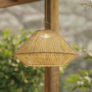 Lindby LED solární závěsná lampa Austas, béžová, Ø 50 cm, USB, IP54, stmívatelný, Krémová / jantar, Plast, Moderní, Závěsná lampa - lustr