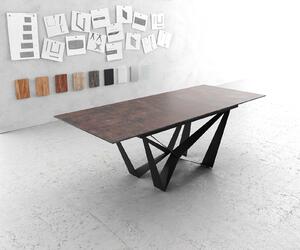 DELIFE Jídelní stůl Edge 180/220x90 cm sklo hnědé vintage podnož kovová plochá černá rozkládací