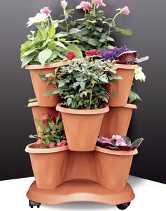 BAMA Květináč modulární TRIFOGLIO, set 3 ks + spodní miska s kolečky, terracotta