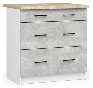Kuchyňská skříňka OLIVIA se zásuvkami – 80 cm | Bílá / Beton / Dub Sonoma