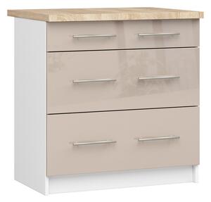 Kuchyňská skříňka OLIVIA se zásuvkami lesklá – 80 cm | Bílá / Cappuccino / Dub Sonoma