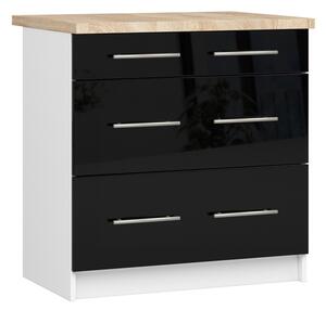 Kuchyňská skříňka OLIVIA lesklá se zásuvkami – 80 cm | Bílá / Černá / Dub Sonoma