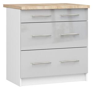 Kuchyňská skříňka OLIVIA se zásuvkami – 80 cm | Bílá / Metalický lesk / Dub Sonoma