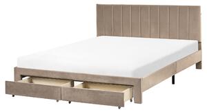 Postel s úložnými zásuvkami Umělý samet LONZAC 160 x 200 cm Taupe