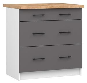 Kuchyňská skříňka OLIVIA se zásuvkami – 80 cm | Bílá / Šedý grafit / Dub Craft