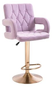 Barová židle BOSTON VELUR na zlatém talíři - fialový vřes