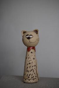 Bureš svícen keramický 43 cm kočka s červenou mašlí