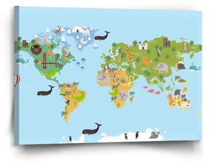 Sablio Obraz Zvířecí mapa světa - 90x60 cm