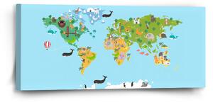 Sablio Obraz Zvířecí mapa světa - 110x50 cm