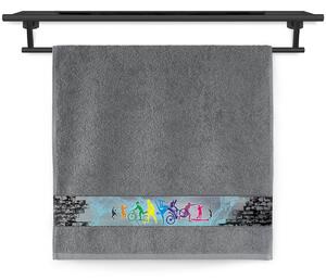 Ručník Veba NORA tisk Sportovní výzva grafitová Velikost: 50x100 cm