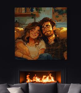 Obraz na plátně - Spokojení milenci na gauči FeelHappy.cz Velikost obrazu: 40 x 40 cm