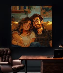 Obraz na plátně - Spokojení milenci na gauči FeelHappy.cz Velikost obrazu: 40 x 40 cm