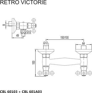 Mereo Sprchová nástěnná baterie, Retro Viktorie, 150 mm, bez příslušenství, chrom CBL60103