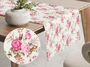 Biante Dekorační běhoun na stůl PML-107 Růžové růžičky na bílém 45x160 cm
