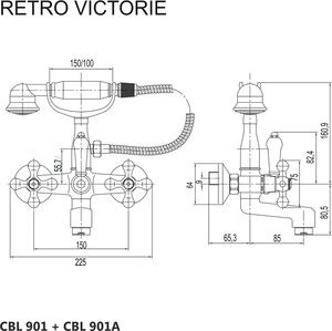 Mereo Vanová nástěnná baterie, Retro Viktorie, 150 mm, s příslušenstvím, chrom CBL901