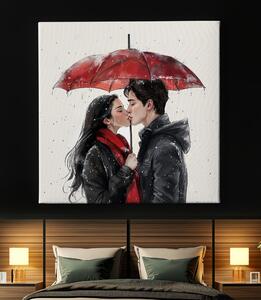 Obraz na plátně - Láska pod červeným deštníkem FeelHappy.cz Velikost obrazu: 40 x 40 cm