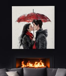 Obraz na plátně - Láska pod červeným deštníkem FeelHappy.cz Velikost obrazu: 40 x 40 cm