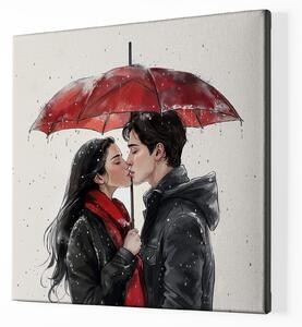 Obraz na plátně - Láska pod červeným deštníkem FeelHappy.cz Velikost obrazu: 120 x 120 cm