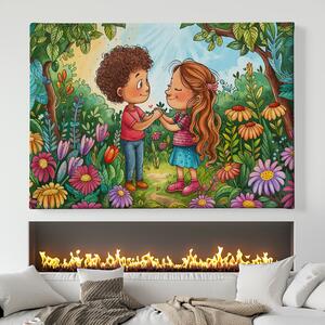 Obraz na plátně - Malí milenci Květinová louka FeelHappy.cz Velikost obrazu: 40 x 30 cm