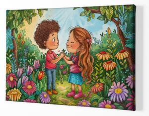 Obraz na plátně - Malí milenci Květinová louka FeelHappy.cz Velikost obrazu: 210 x 140 cm