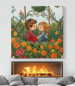 Obraz na plátně - Mladí milenci Houpačka lásky FeelHappy.cz Velikost obrazu: 40 x 40 cm