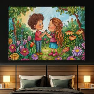 Obraz na plátně - Malí milenci Květinová louka FeelHappy.cz Velikost obrazu: 40 x 30 cm
