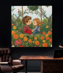Obraz na plátně - Mladí milenci Houpačka lásky FeelHappy.cz Velikost obrazu: 40 x 40 cm