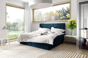 Postel boxspring s prošívaným čelem ISAR - 160x200, modrá + topper ZDARMA