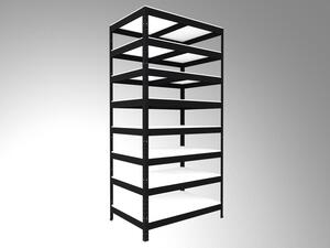 Bezšroubový regál Biedrax 35 x 60 x 210 cm, černý, 8 polic bílé lamino 12mm, nosnost 200 kg na polici