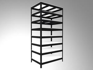 Regál do technické místnosti Biedrax 35 x 75 x 210 cm, černý, 8 polic bílé lamino 12mm, nosnost 300 kg na polici