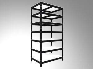 Bezšroubový regál Biedrax 35 x 60 x 210 cm, černý, 7 polic bílé lamino 12mm, nosnost 200 kg na polici
