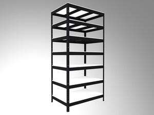 Regál do technické místnosti Biedrax 35 x 75 x 210 cm, černý, 7 polic bílé lamino 12mm, nosnost 300 kg na polici