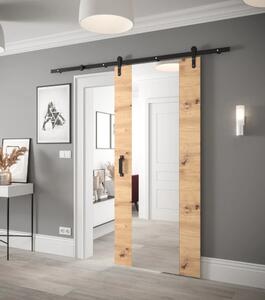 Posuvné dveře s kováním a zrcadlem LEONTINA 2 - 90 cm, dub artisan