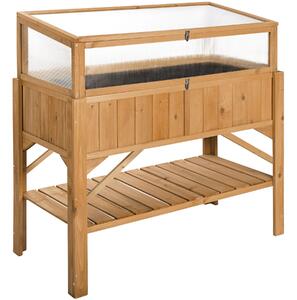 Tectake Vyvýšený záhon s policí a zahradním pařeništěm 119x57x124cm - hnědá