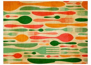 Fototapeta - Kuchyňské příbory - oranžové a zelené 250x193 + zdarma lepidlo