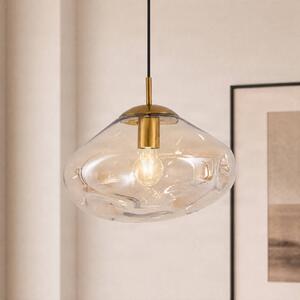 Lindby závěsné světlo Lelia, jantarová, sklo, Ø 35 cm, stmívatelný, Krémová / jantar, Obývací pokoj / jídelna, Sklo, Design