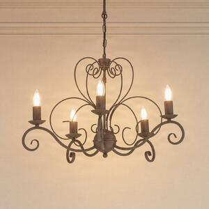 Luminex Lustr Mauro, béžový, 5 žárovek, Ø 62 cm, kov, E14, stmívatelný, Krémová / jantar, Obývací pokoj / jídelna, kov, Starožitný