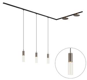 Moderní kolejnicový systém černý se 3 závěsnými svítidly a 2 stropními svítidly v barvě gunmetal 1-fázový - Iconic Lloyd Pulley