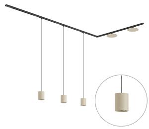 Moderní kolejnicový systém černý se 3 závěsnými svítidly a 2 béžovými stropními svítidly 1-fázový - Iconic Holt Pulley