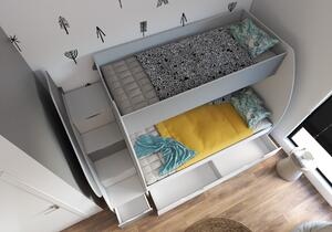 Dětská patrová postel MARTIN - 200x80 cm - bílá/šedá