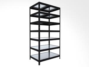 Kovový regál Biedrax 35 x 60 x 210 cm, černý, 7 polic plech zinek, nosnost 150 kg na polici
