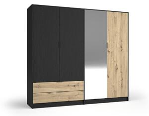 Velká zrcadlová šatní skříň 221 cm SALAMINA - dub artisan / černá grafitová
