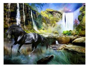 Fototapeta - Kůň na pozadí nebe-modrý vodopád 250x193 + zdarma lepidlo