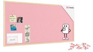 Textilní (plstěná) tabule 120 × 60 cm, růžové, v lakovaném dřevěném rámu, TFPINK126P